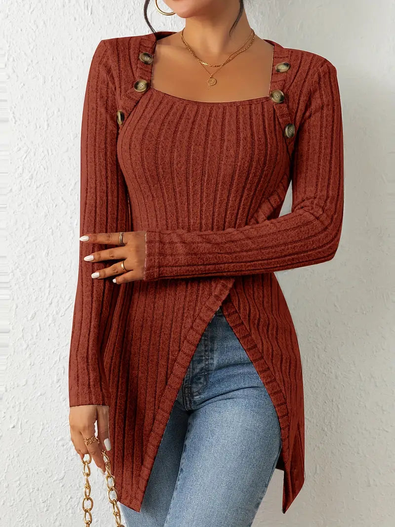 Juliana | Asymmetric Top with Button Closure and Ribbed Texture