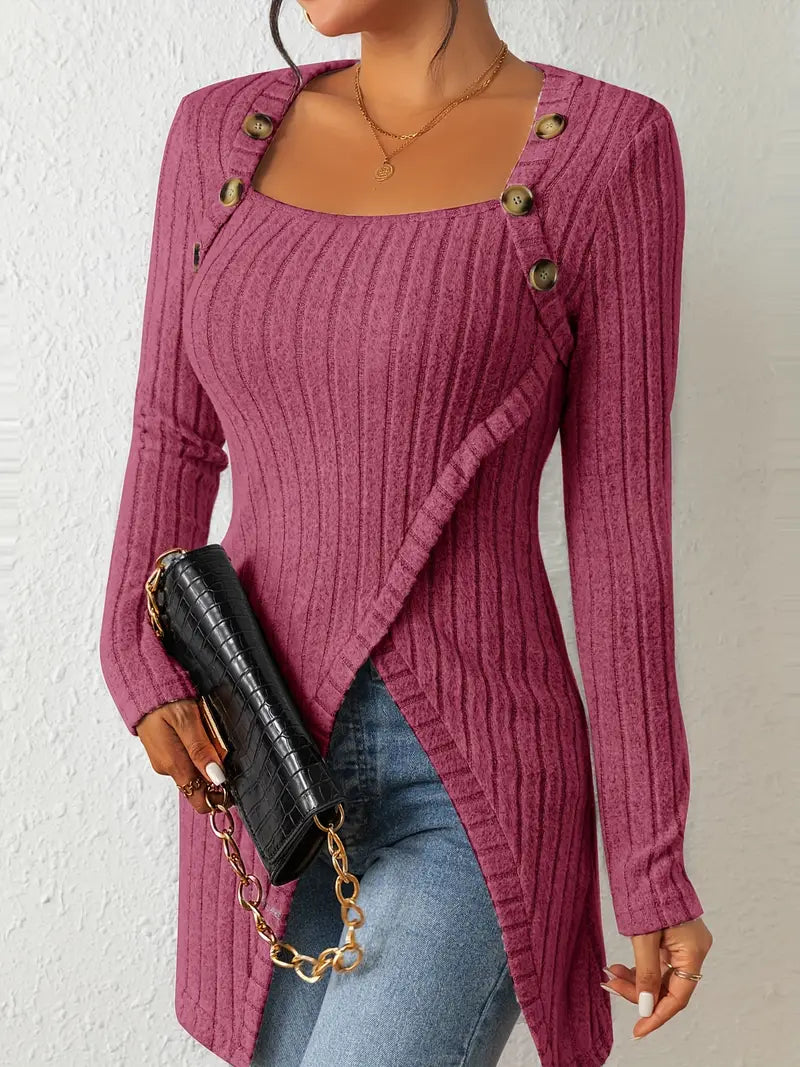 Juliana | Asymmetric Top with Button Closure and Ribbed Texture